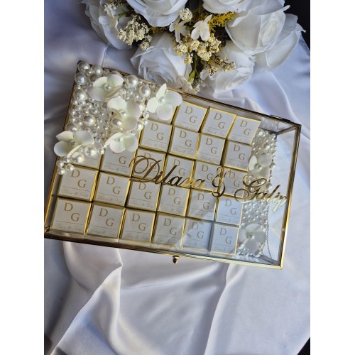 İnci Detaylı Cam Çikolata Kutusu ( 120 adet çikolata)