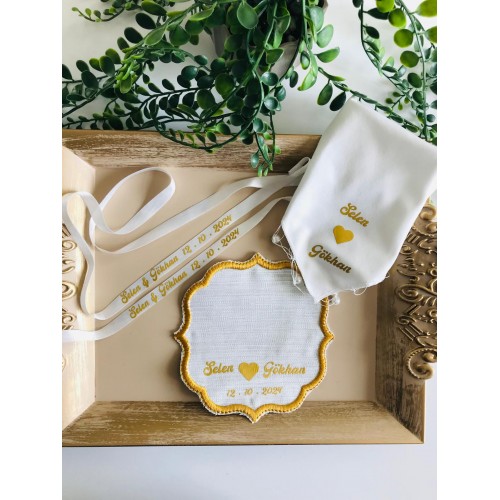Baskılı Gelin mendili, Nişan Kurdelesi ve Tepsi Mendili 3 lü set