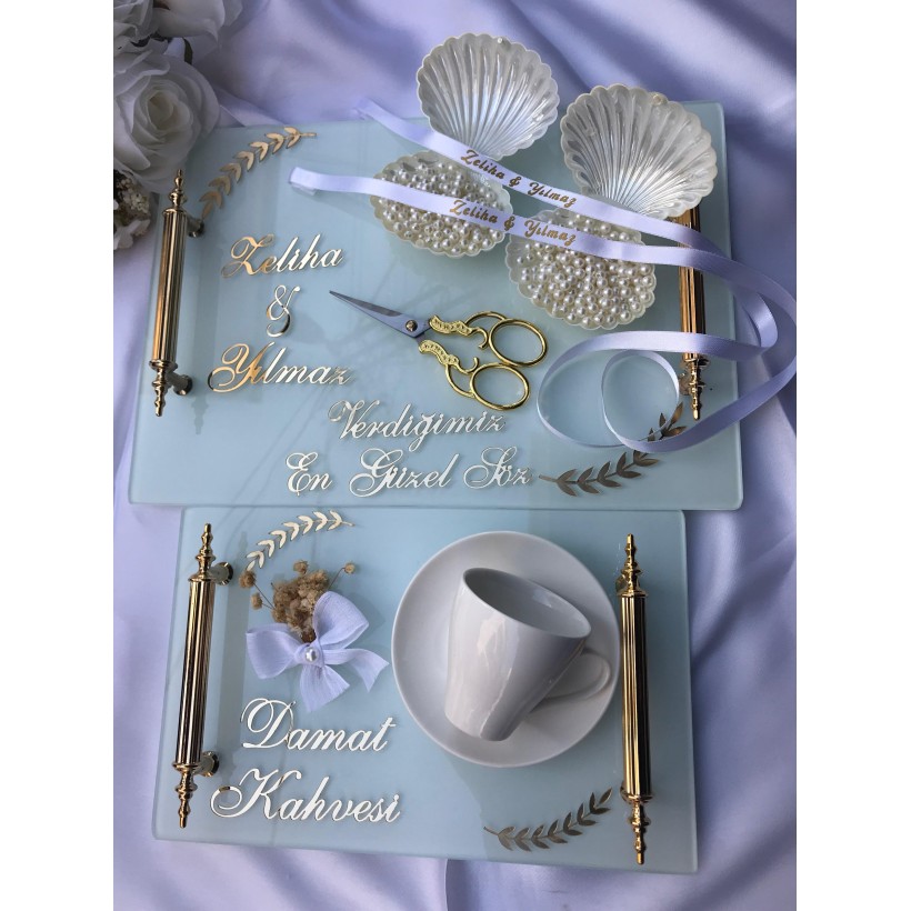 Nişan Tepsisi ve Damat Kahvesi Tepsisi Tam Takım Kişiye Özel