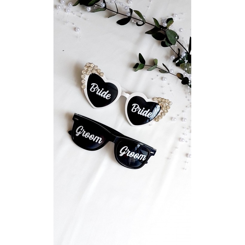 Taşlı Bride ve Groom Gözlük İkili Set