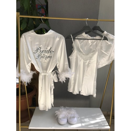 Gelin Sabahlığı 3’lü Set – Bride & Nedime Hazırlık Seti | Alaz Tasarım Hobi