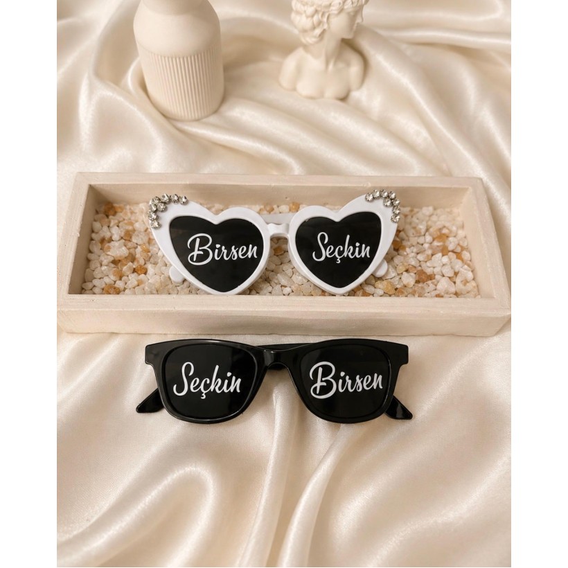 Taşlı Bride ve Groom Gözlük İkili Set