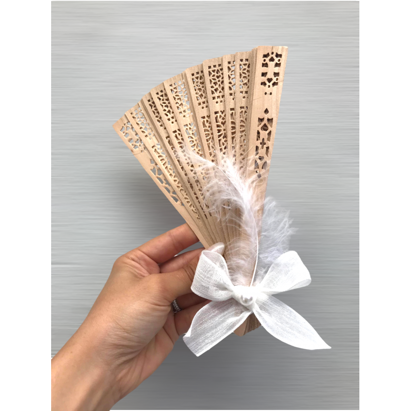 Süslü Ahşap Yelpaze  | Söz, Nişan, Nikah & Kına Hediyelik Yelpaze