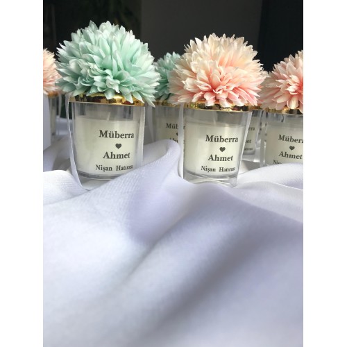 Kasımpatı Çiçekli Mum – Söz, Nişan, Nikah, Kına & Doğum Hediyelik Mum