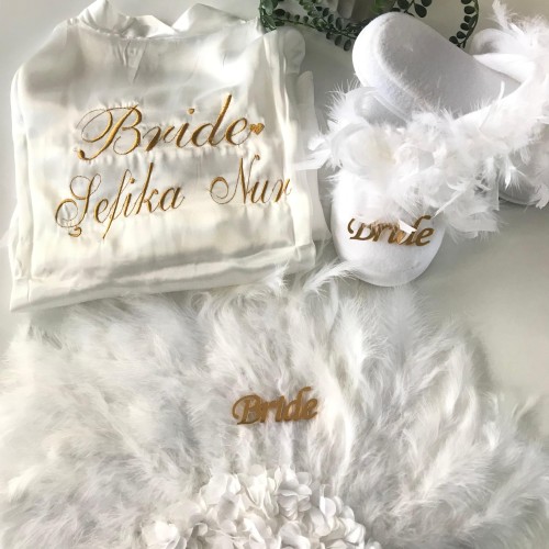 Bride Set 3 Parça – Gelin Hazırlık Sabahlık Seti | Alaz Tasarım Hobi