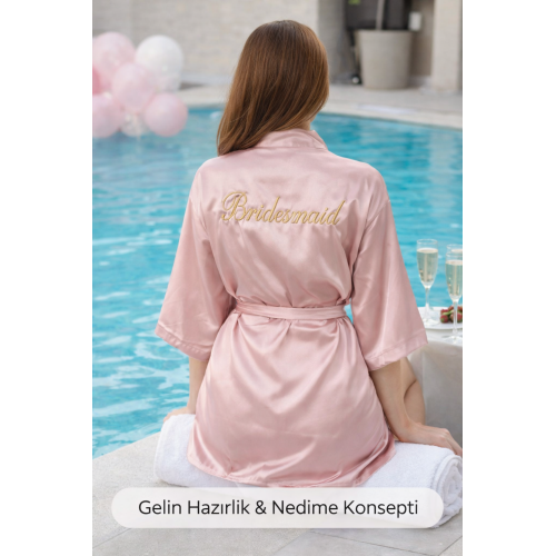 Pudra Nedime Sabahlığı – Saten Bridesmaid Sabahlık | Kişiye Özel Nedime Sabahlık
