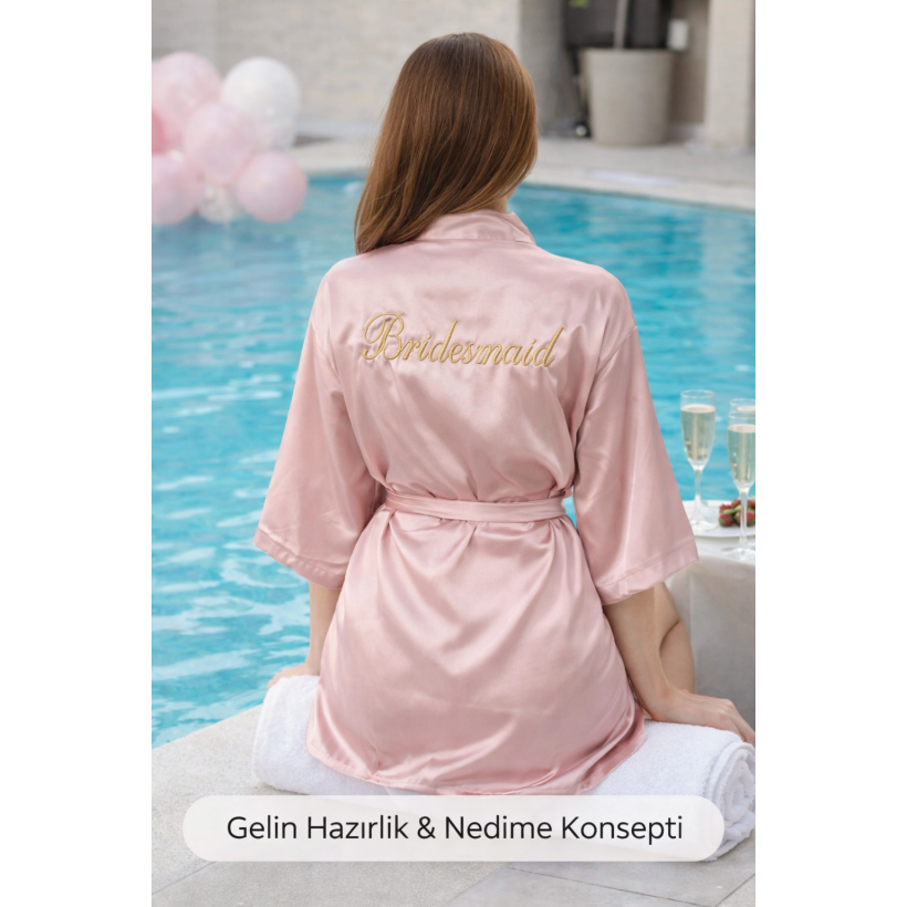 Pudra Nedime Sabahlığı – Saten Bridesmaid Sabahlık | Kişiye Özel Nedime Sabahlık